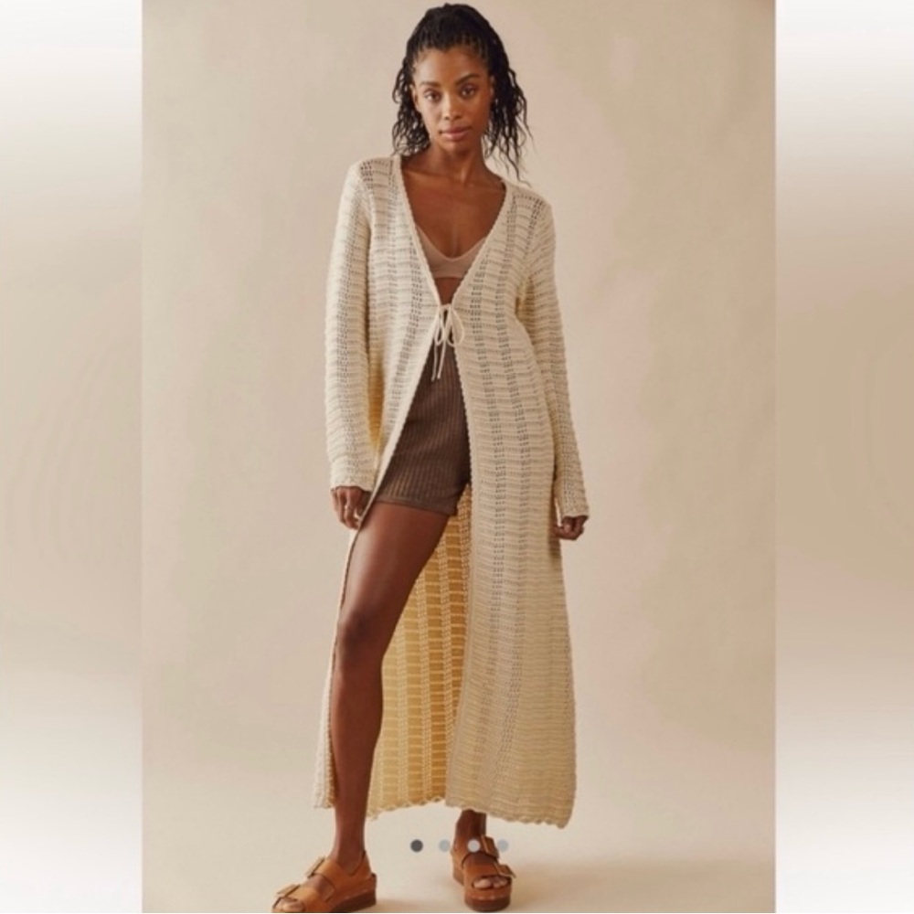 Free People Beach Duster Swim Cover Sz M Resort Maxi Landry Fauxchet Sweater